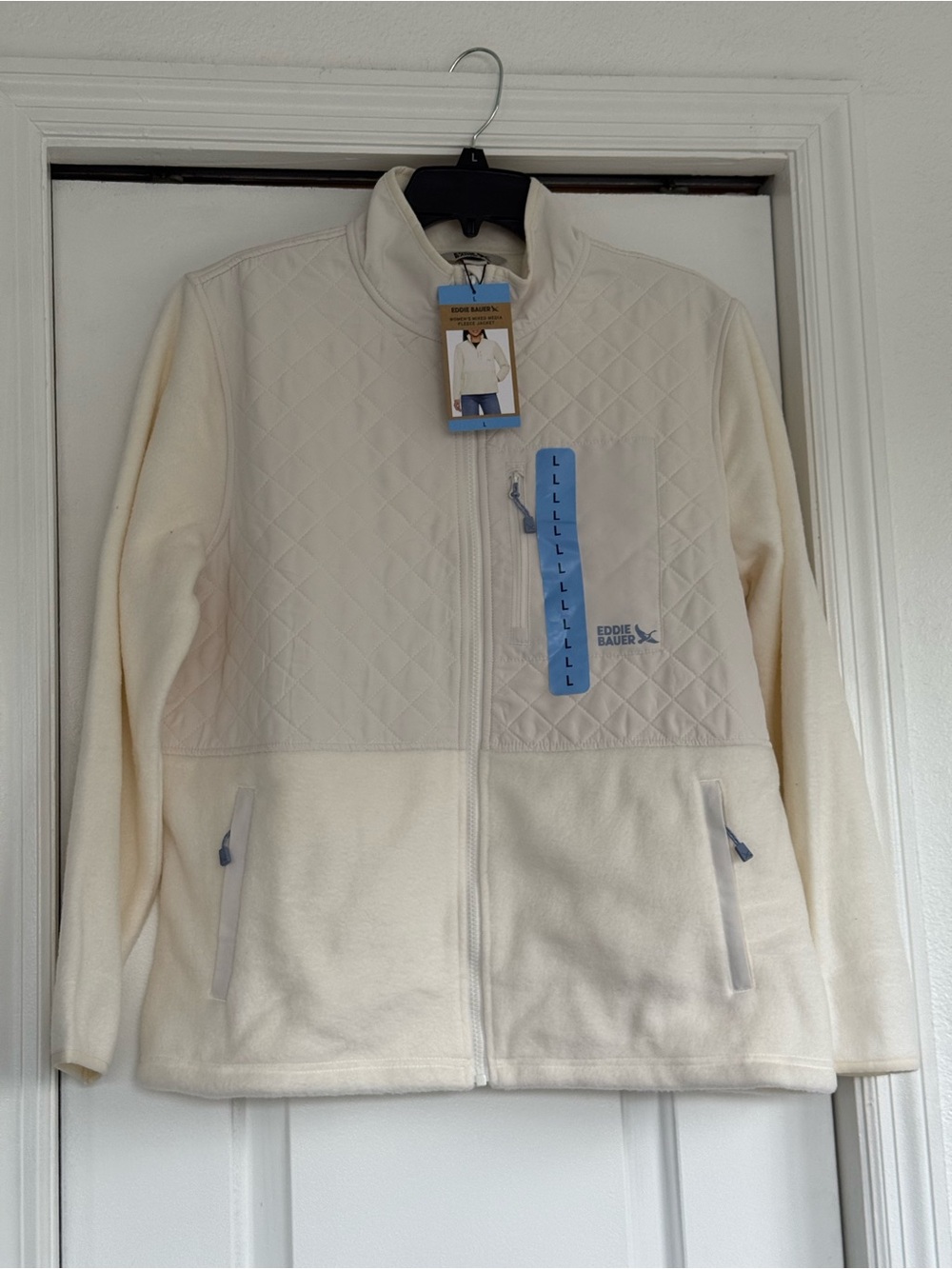 Eddie Bauer Cream Quilted Fleece Jacket - Full Zip